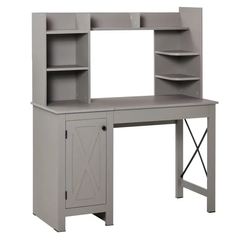 HOMCOM Home Office Desk Computer Desk, with Hutch and Storage Cabinet, Study Writing Table Workstation - Grey
