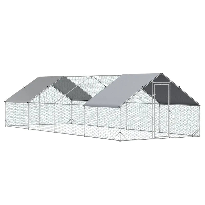 PawHut Metal Chicken Coop Run with Cover, Walk-In Outdoor Pen, Fence Cage Hen House for Yard, 24.9' x 9.2' x 6.4'-1