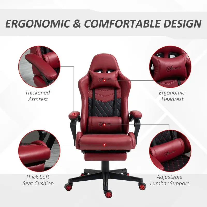 Vinsetto Racing Gaming Chair Diamond PU Leather Office Gamer Chair High Back Swivel Recliner with Footrest, Lumbar Support, Adjustable Height, Brown