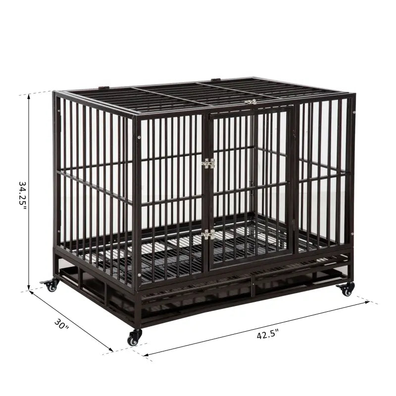PawHut 36" Heavy Duty Steel Dog Crate Kennel with Wheels - Grey Vein