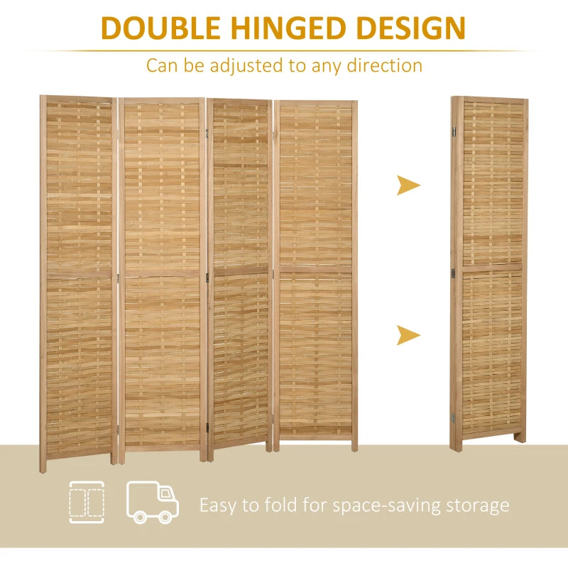 HOMCOM Hand Woven Room Divider, 4 Panel Bamboo Folding Privacy Screen for Home Office, 47.25"x67"x0.75", Natural