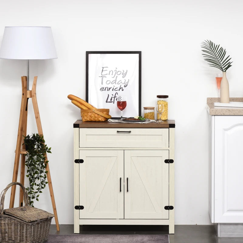 HOMCOM Farmhouse Sideboard Buffet Cabinet, Wooden Accent Cabinet, Kitchen Cabinet with Drawer and Adjustable Shelf, White
