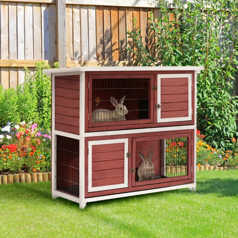 PawHut Rabbit Hutch 48" 2-Story Elevated Stacked Wooden Rabbit Hutch Small Animal Habitat with Ramp Between Both House Areas