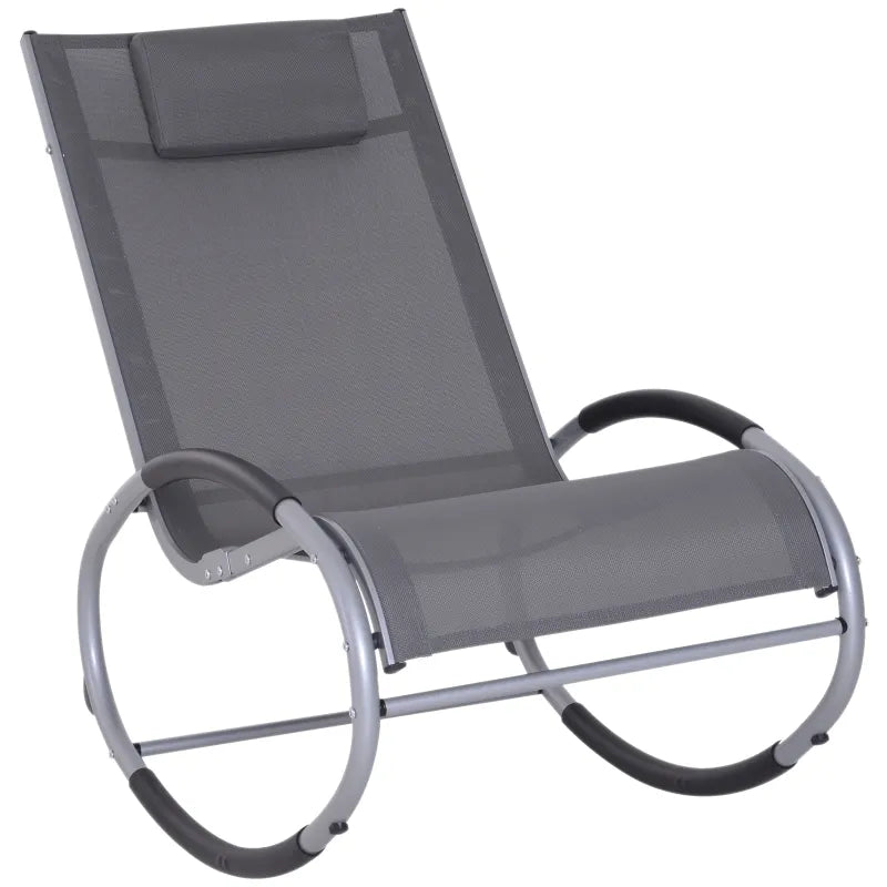 Outsunny Zero Gravity Rocking Lounge Sling Reclining Chair with Padded Headrest - Grey