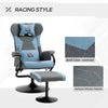 HOMCOM Recliner Chair with Ottoman, Video Gaming Chair, Racing Style Upholstered Swivel Recliner with Footrest, Headrest and Lumbar Support, Grey and Blue