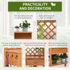 Outsunny Garden Potting Bench, Outdoor Wooden Workstation Table w/ Metal Screen, Drawer, Hooks, Storage Shelf, and Lattice Back for Patio, Backyard and Porch