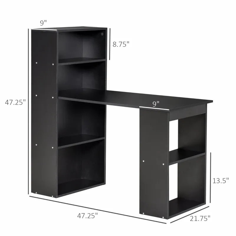 HOMCOM Modern Home Office Desk with 6-Tier Storage Shelves, 47" Writing Table with Bookshelf, White