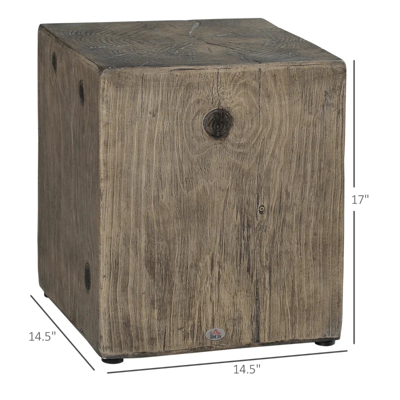 HOMCOM Concrete End Table Rustic Side Table with Wood Grain Finish for Indoors and Outdoors Natural