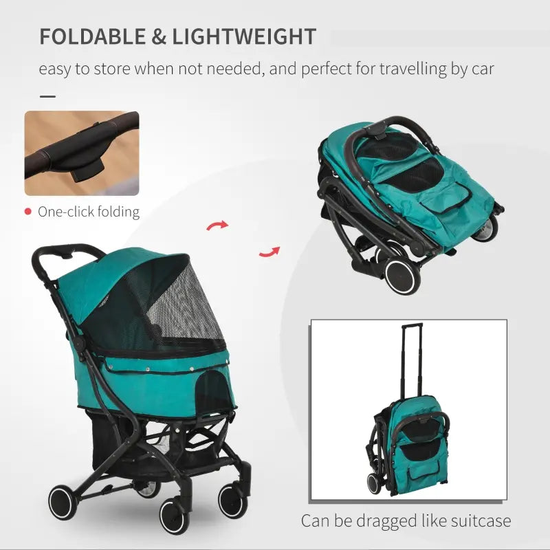 PawHut Dog Stroller with Adjustable Canopy Safety Leashes Storage Bag, Blue & Black