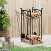 Outsunny 5-Piece Firewood Log Rack 33" Storage Log Holder with Shovel, Broom, Poker, Tongs for Outdoor and Indoor Fireplaces, Black