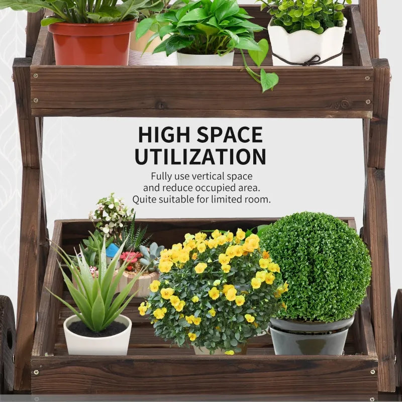 Outsunny 3 Tier Flower Plant Display Stand Rack Freestanding Decorative Shelf - Black