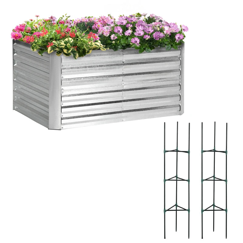 Outsunny 4' x 3' x 2' Raised Garden Bed with Support Rod, Steel Frame Elevated Planter Box, Silver