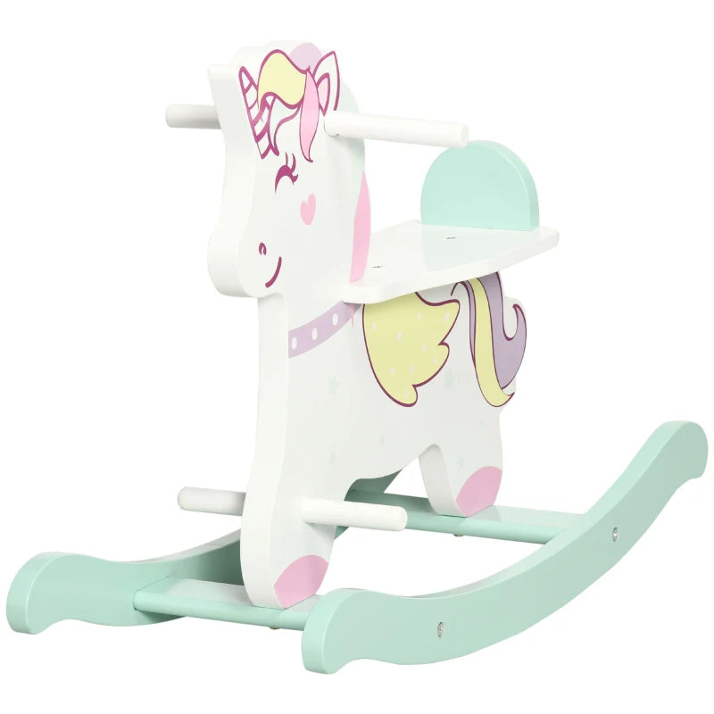 Qaba Little Wooden Rocking Horse Toy for Kids' Imaginative Play, Children's Small Baby Rocking Horse Ride-on Toy for Toddlers 1-3, Pink and White