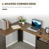 HOMCOM L-Shaped Computer Desk with Open Shelf and Storage Cabinet, Corner Writing Desk with Adjustable Shelf, Coffee