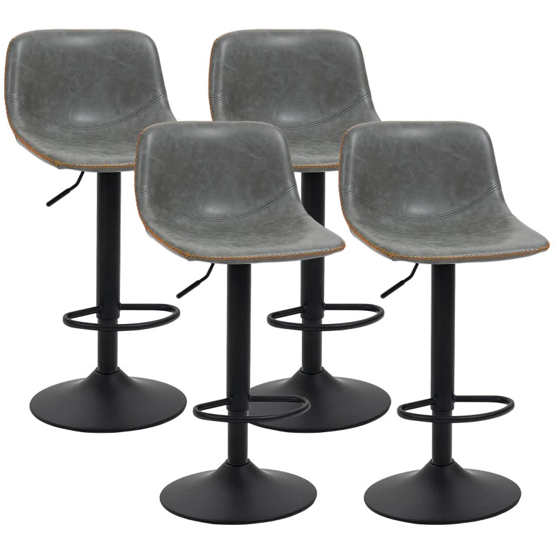 HOMCOM Adjustable Bar Stools, Swivel Bar Height Chairs Barstools Padded with Back for Kitchen, Counter, and Home Bar, Set of 4, Gray