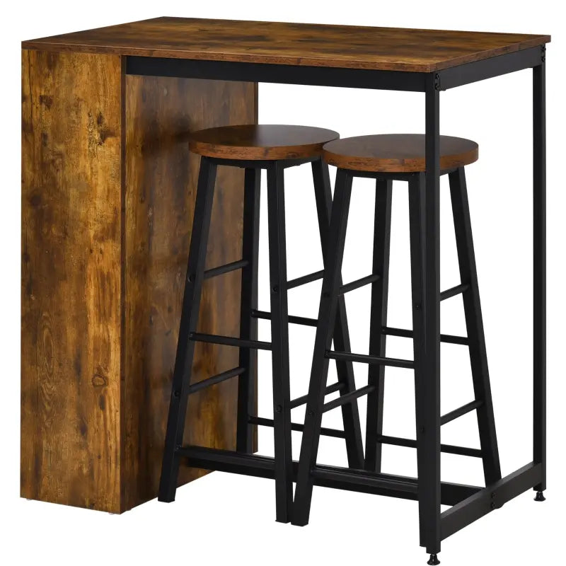 HOMCOM 3 Piece Industrial Dining Table Set, Counter Height Bar Table & Stools Set  with Storage Shelf, Rustic Brown/Black