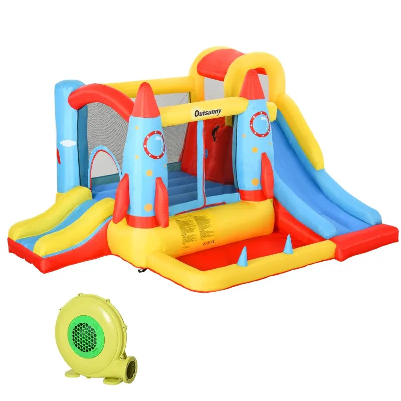 Outsunny 6-in-1 Kids Bounce House Inflatable Water Slide with Pool, Water Cannon, Climbing Wall, Inflator Included, Jumping Castle Kids Backyard Activity Outdoor Water Play Toy