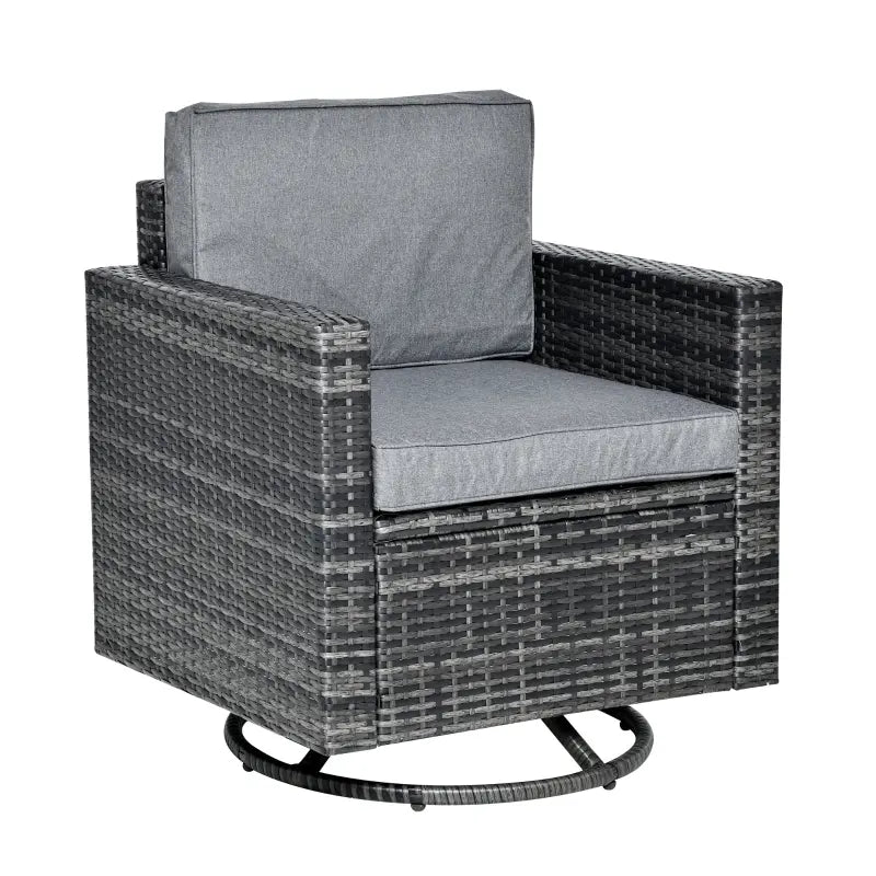 Outsunny Outdoor 360° Swivel PE Wicker Lounge Armchair with Thick Soft Padded Cushions & Strong Steel Frame, Grey