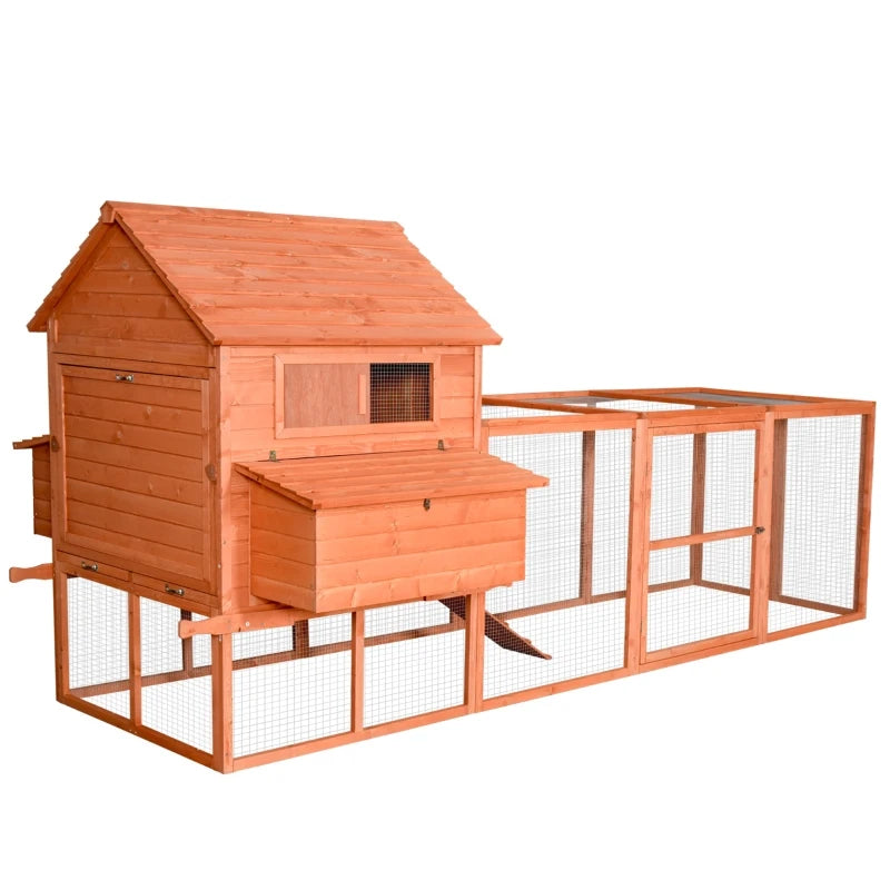 PawHut 100" Chicken Coop Wooden Chicken House Large Rabbit Hutch Poultry Cage Hen Pen Backyard with Double Run, Nesting Box