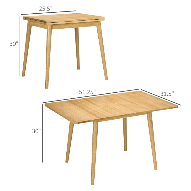HOMCOM 55 Solid Wood Kitchen Table, Drop Leaf Tables for Small Spaces,  Folding Dining Table, Natural