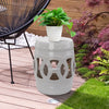 Outsunny 14" x 17" Ceramic Side Table Garden Stool with Knotted Ring Design & Glazed Strong Materials, White