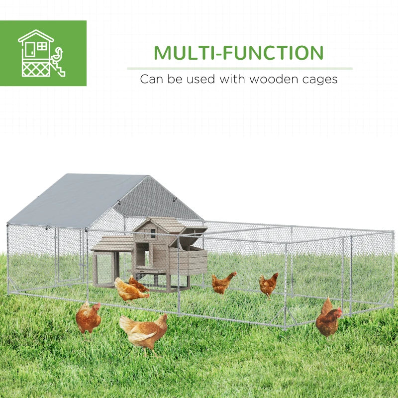 PawHut 12.5 ft Large Metal Chicken Coop for 12 Chickens, Walk-In Chicken Coop Run, Big Chicken House, Ducks Rabbit Enclosure for Backyard with Water-resistant and Anti-UV Cover