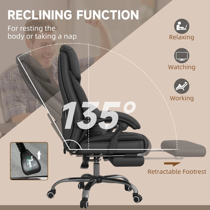 Vinsetto Kneading Massage Office Chair, Reclining Executive Office Chair, PU Leather High Back Computer Chair with Lumbar Cushion, Footrest, Adjustable Height, Black