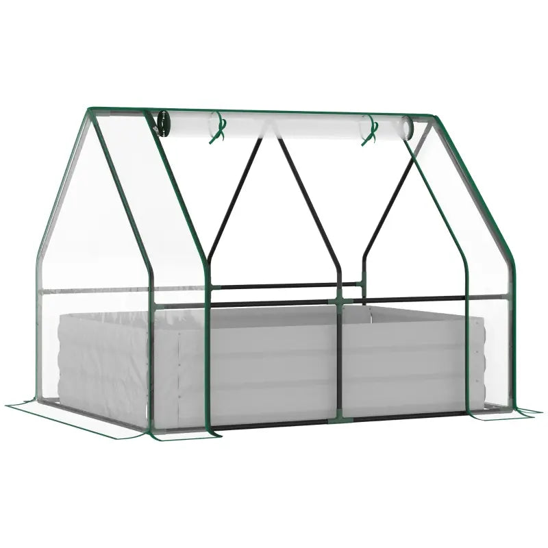 Outsunny Galvanized Raised Garden Bed with Mini Greenhouse Cover, Outdoor Metal Planter Box with 2 Roll-Up Windows for Growing Flowers, Fruits, Vegetables, and Herbs, 50" x 37.5" x 36.25", Clear