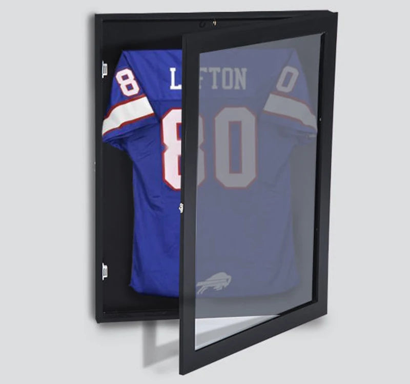 Open Box HomCom 32" x 24" Wooden Wall Mounted Jersey Memorabilia Shadow Box Display Case with Latch - Black