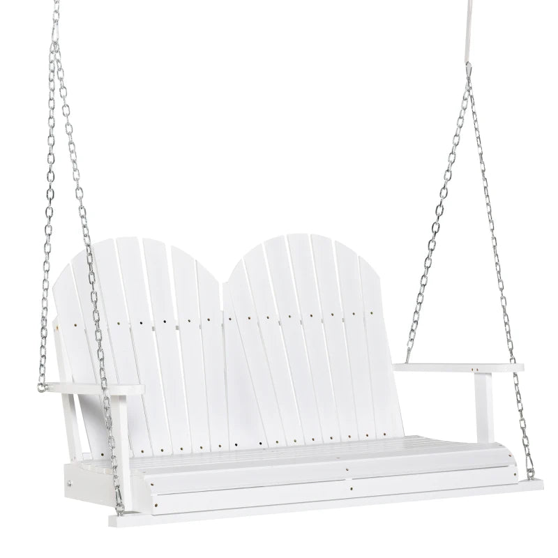 Outsunny 46" 2-Person Outdoor Porch Swing Bench with Solid Wood Design, Southern Style, & Chains Included, 440 lb Weight Capacity, White