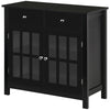 HOMCOM Sideboard Buffet Cabinet, Storage Cupboard with Glass Doors, Adjustable Shelf and 2 Drawers for Kitchen, Black