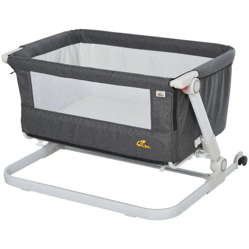 Qaba Bassinet Baby Folding and Adjustable Baby Crib for 0-5 Months with Easy Moving Wheels & 5 Height Levels - Dark Grey