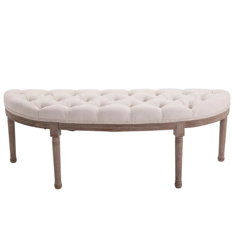 HOMCOM Vintage Semi-Circle Hallway Bench Tufted Upholstered Velvet-Touch Fabric Accent Seat with Rubberwood Legs, Cream White