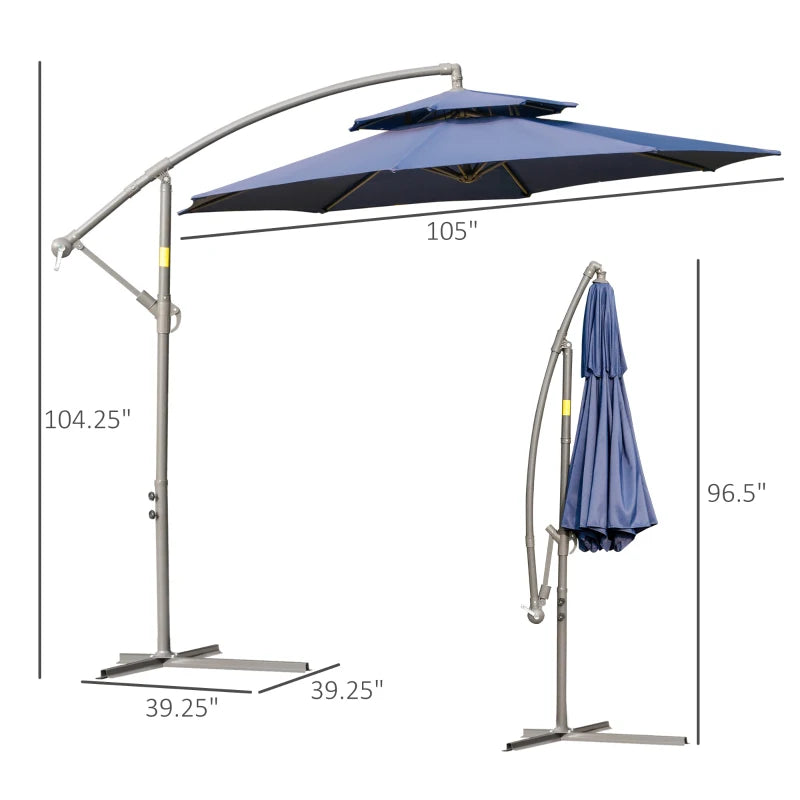 Outsunny 9' 2-Tier Cantilever Umbrella with Crank Handle, Cross Base and 8 Ribs, Garden Patio Offset Umbrella for Backyard, Poolside, and Lawn, Beige
