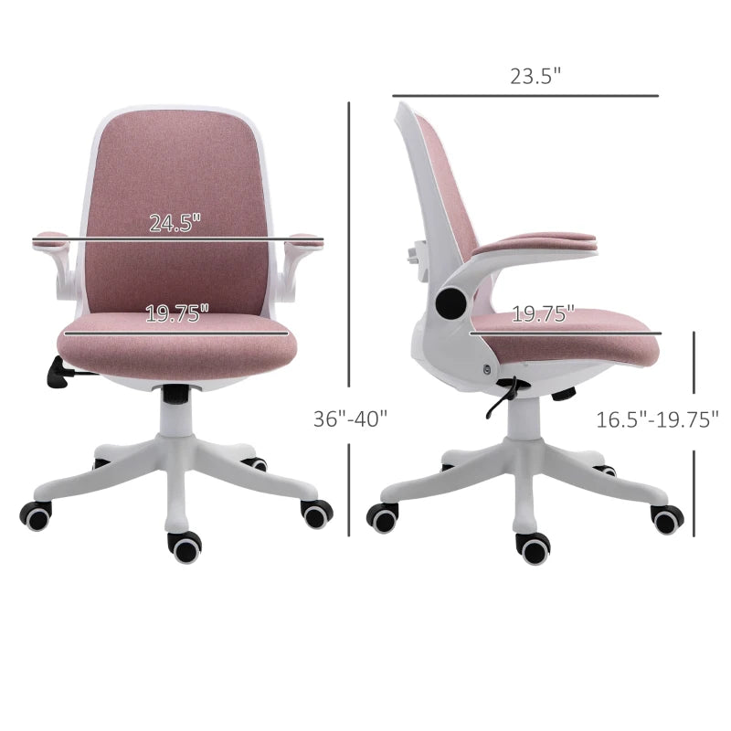Vinsetto Linen-Touch Fabric Office Chair Swivel Task Chair with Adjustable Lumbar Support, Height and Flip-up Arms, Pink
