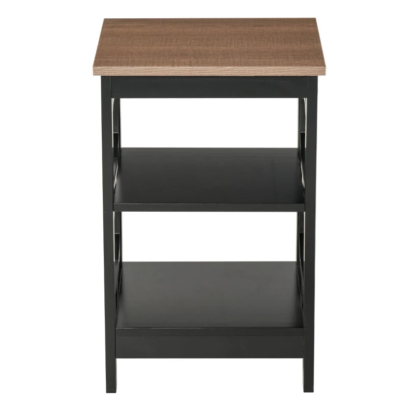 HOMCOM Modern End Table, Accent Side Table with 2 Storage Shelves for Living Room, Bedroom, Black