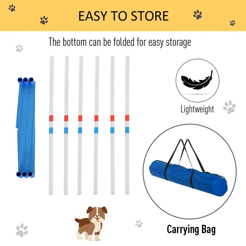 PawHut Sturdy Dog Weaves Poles Pet Speed and Agility Equipment Dogs Obstacle Outdoor w/ Storage Bag