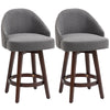HOMCOM 26" Counter Height Bar Stools, Linen Fabric Kitchen Stools with Nailhead Trim, Rubber Wood Legs and Footrest for Dining Room, Counter, Pub, Set of 2, Dark Gray