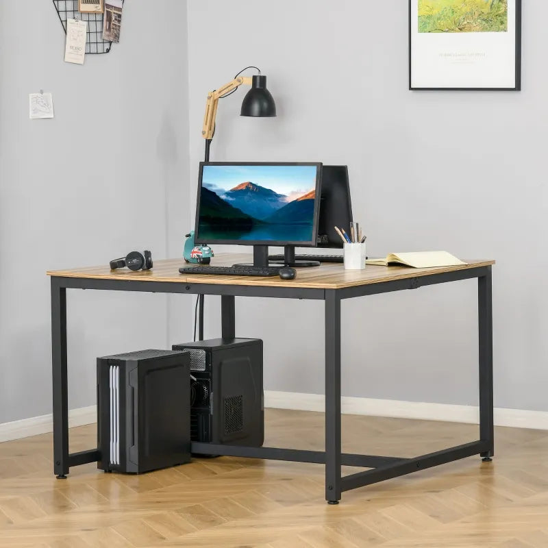 HOMCOM Two Person Computer Writing Desk, Double Workstation for Home Office, Oak