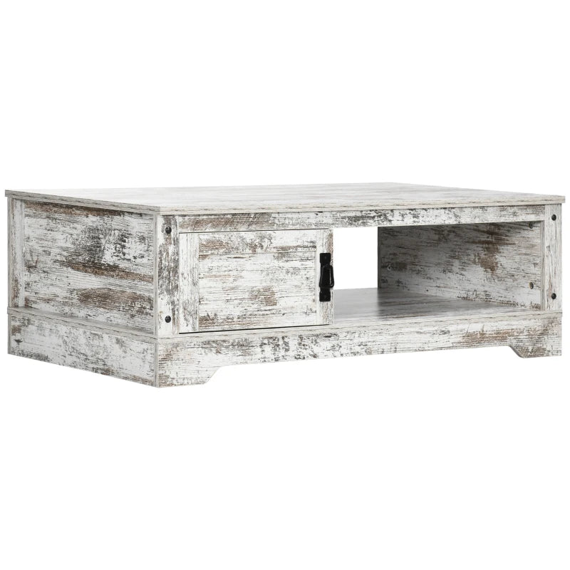 HOMCOM Rustic Coffee Table with Storage, Vintage Coffee Table for Living Room Furniture, Cocktail Table with Cabinet, Open Storage Compartments