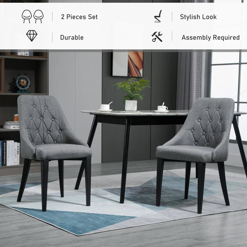 HOMCOM Modern Dining Chairs Set of 2, Button Tufted High Back Side Chairs with Upholstered Seat, Steel Legs for Living Room, Kitchen, Study, Dark Grey