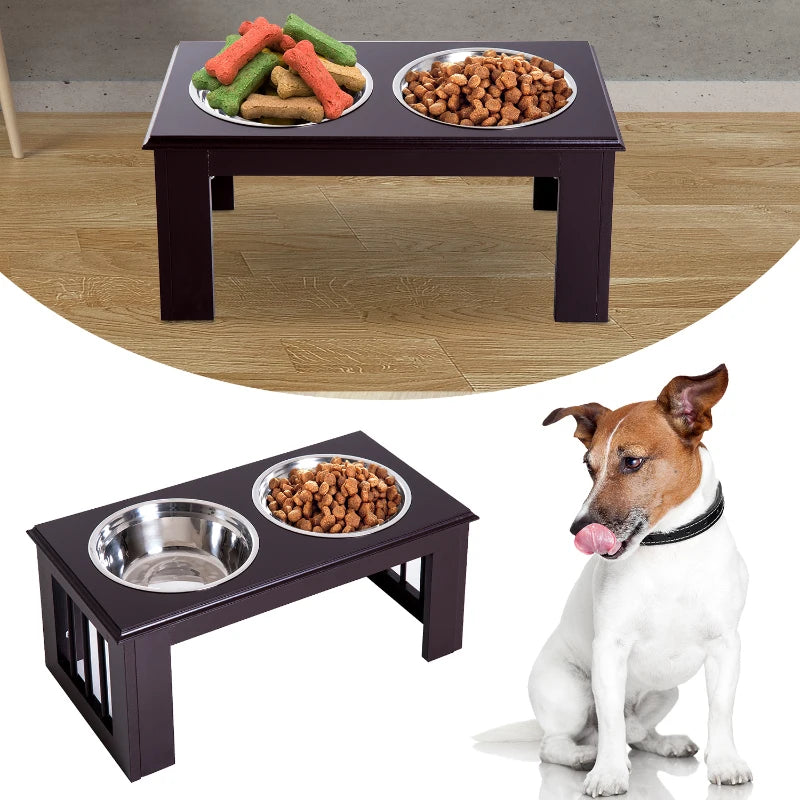 Double Elevated Stainless Steel Raised Feeder Dog Pet Bowl Food