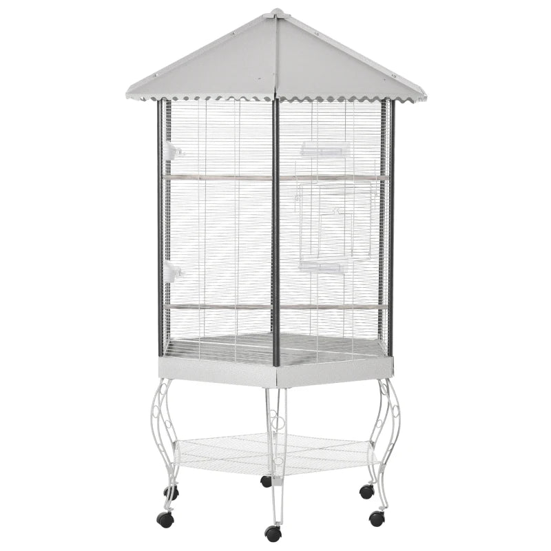 PawHut 76" Portable Metal Covered Canopy Aviary Flight Bird Cage with Storage
