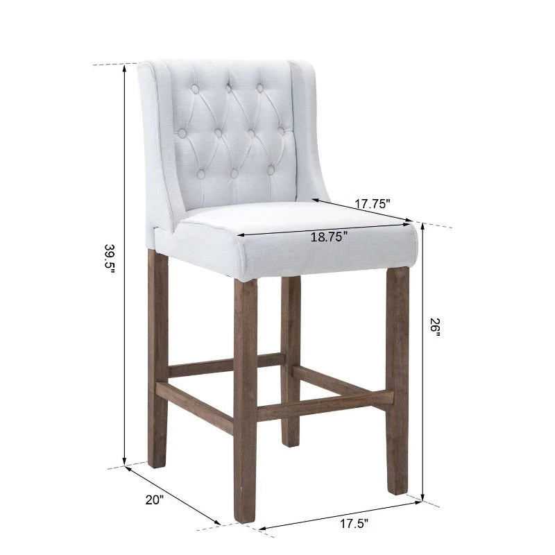 Open Box HomCom 40” Tufted Counter Height Bar Stool Dining Chair Set of 2 - Cream White