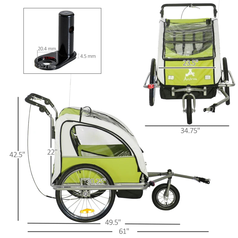 ShopEZ USA Elite 360 Swivel Bike Trailer for Kids Double Child Two-Wheel Bicycle Cargo Trailer With 2 Security Harnesses, Green