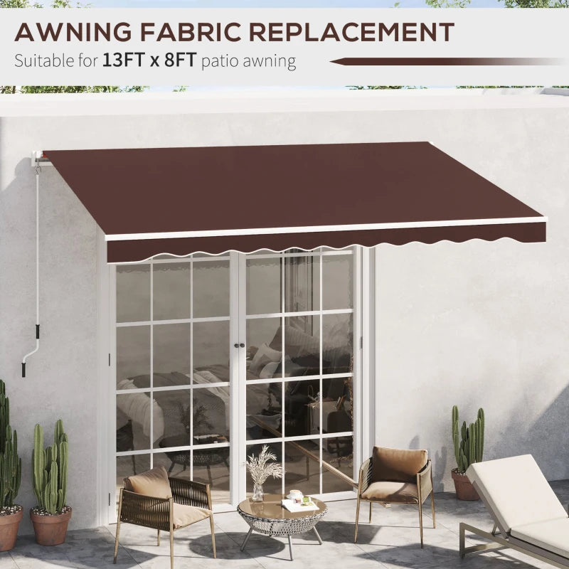 Outsunny 13' x 8' Retractable Awning Fabric Replacement Outdoor Sunshade Canopy Awning Cover, UV Protection, Coffee