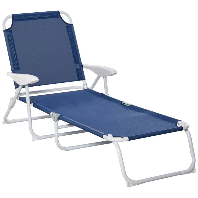 Outsunny Folding Chaise Lounge, Outdoor Sun Tanning Chair, 4-Position Reclining Back, Armrests, Iron Frame & Mesh Fabric for Beach, Yard, Patio, Black