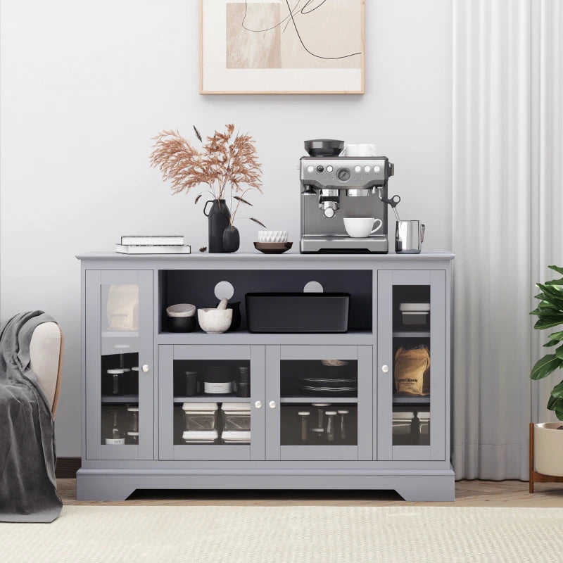 HOMCOM Sideboard Buffet Cabinet with Storage, Kitchen Cabinet Coffee Bar Cabinet with Glass Doors for Living Room, Kitchen, Grey