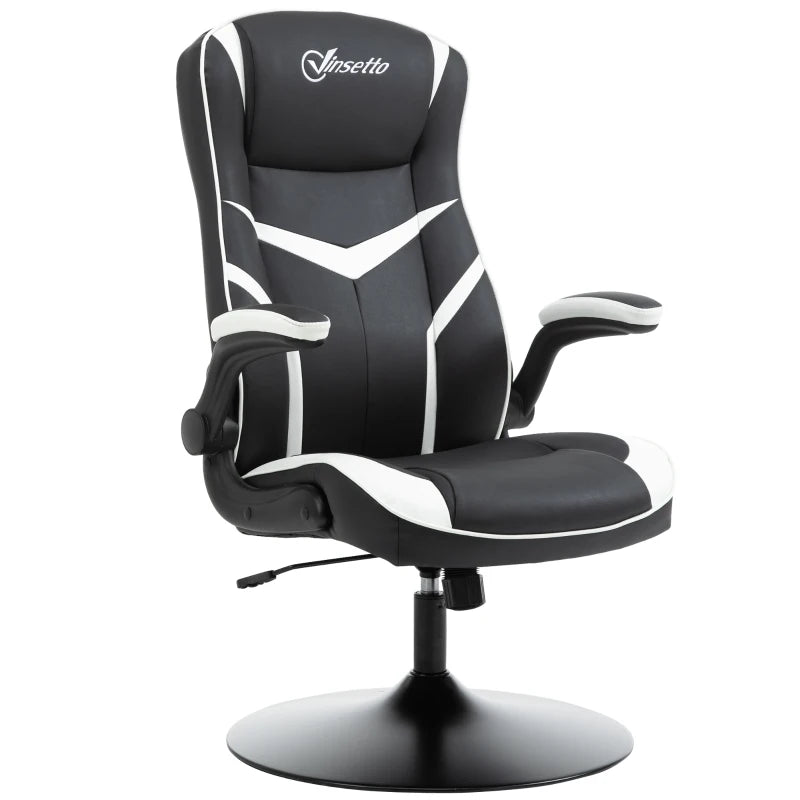 Vinsetto High Back Video Gaming Chair Height Adjustable Flip-up Armrest 360° Swivel with Pedestal Base - Black & White