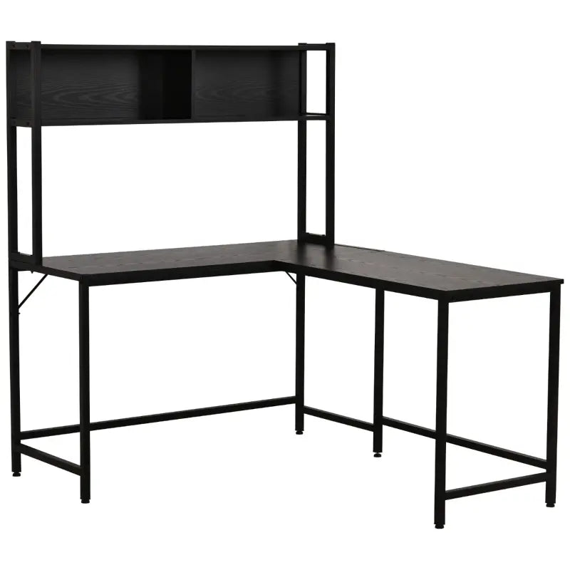 HOMCOM 55 Inch Home Office L-Shaped Computer Desk with Hutch and Storage Shelves, PC Table Study Writing Workstation with 2 Storage Compartments, Bookshelf, Black